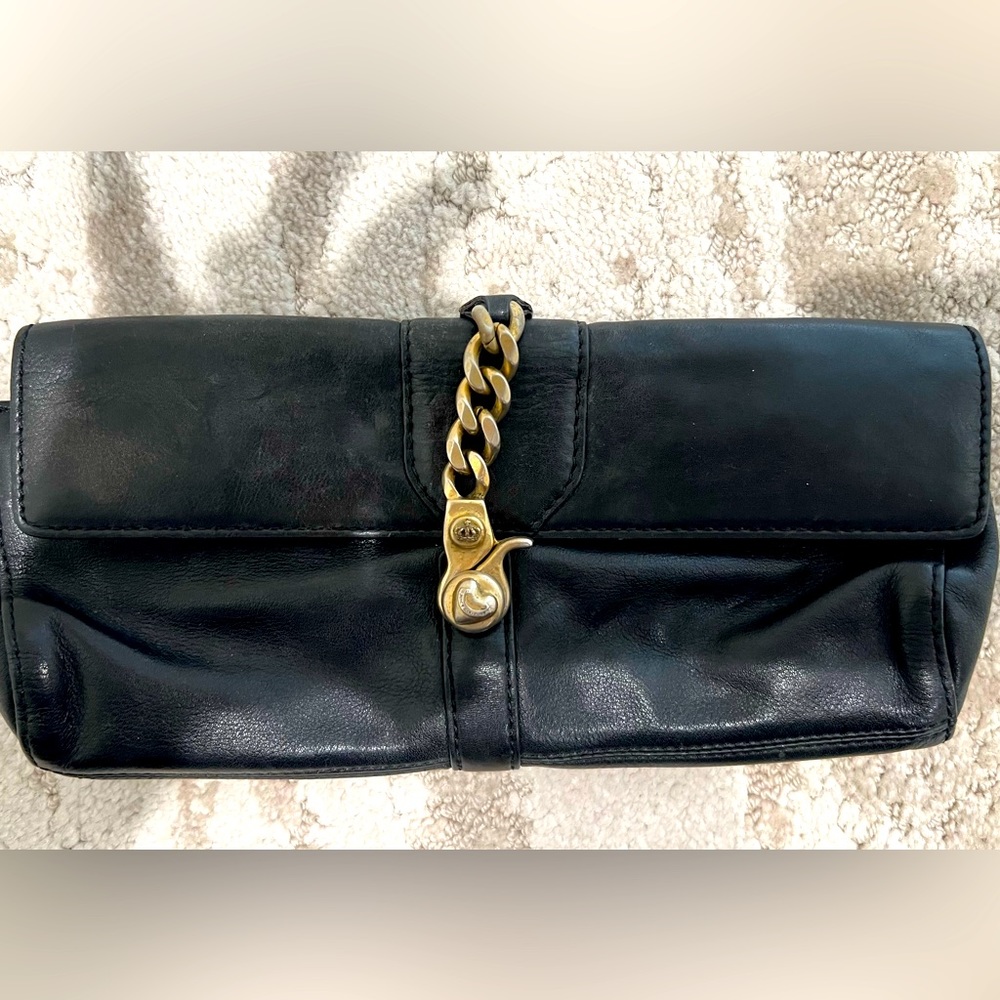 Vintage Juicy Couture Black Leather Clutch with Gold Hardware- RARE!